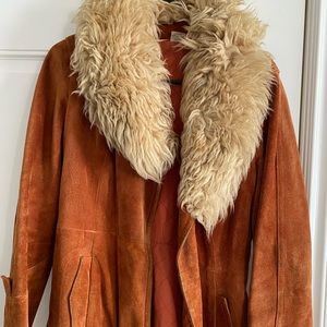 Vintage Orange suede faux fur coat